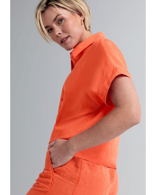 Bianca Orange Kurzarmbluse SABEA mit Hemdblusenkragen in der Trendfarbe 'papaya'