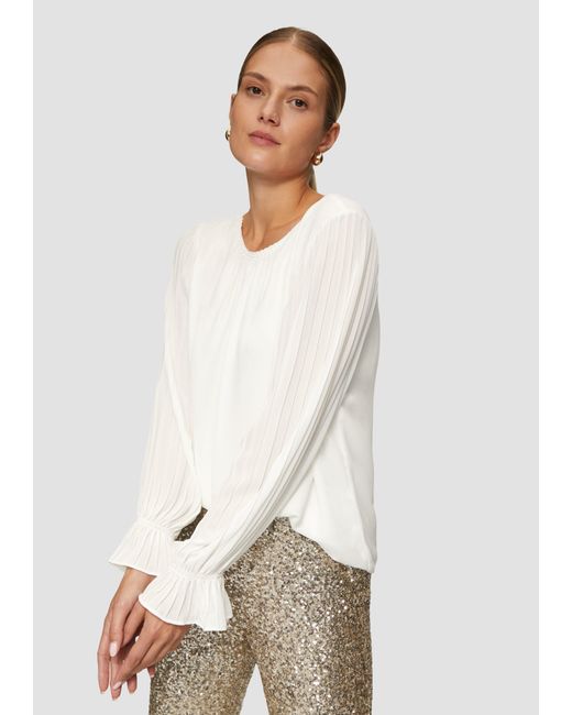 S.oliver White Langarmbluse Viskosebluse mit Plisseeärmeln