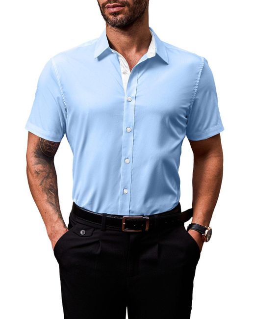 JMIERR Businesshemd Hemd Freizeithemd Business Formales Sommerhemd in Blue für Herren