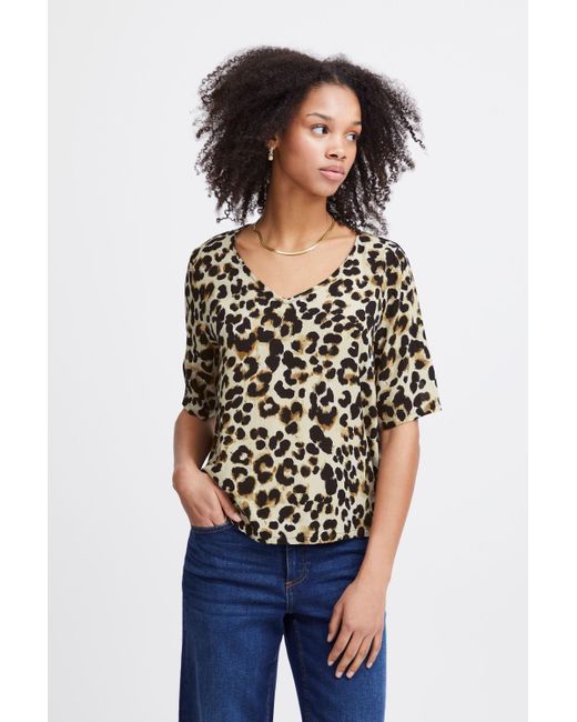Ichi White Kurzarmbluse IHMARRAKECH AOP SS10 sommerliche Bluse mit Print