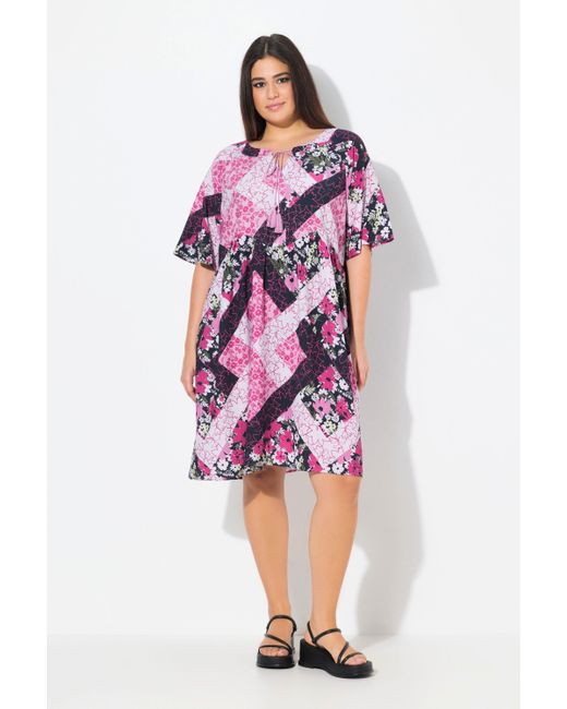 Ulla Popken Red Jerseykleid Kleid A-Linie Tunika-Ausschnitt Halbarm