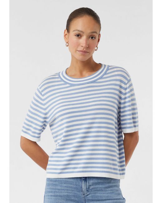 comma casual identity White Kurzarmshirt Gestreifter Kurzarm-Pullover im Boxy Fit