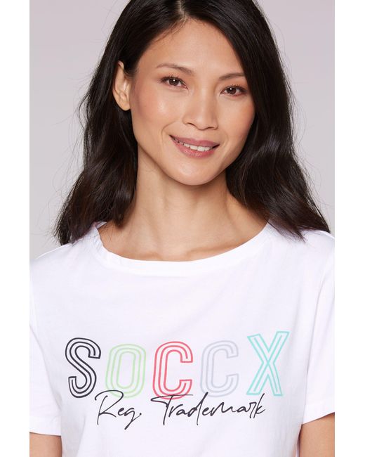 SOCCX White Rundhalsshirt mit U-Boot-Ausschnitt