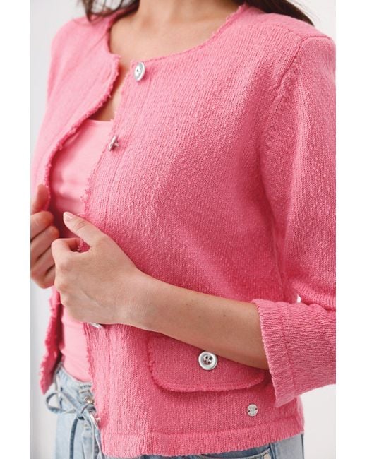 Monari Pink Strickjacke Jacke Basic Strick Flamme Mit Rundhalsausschnitt