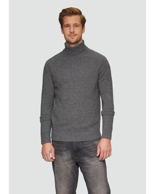 S.oliver Strickpullover Rollkragenpullover aus reiner Wolle Rippblende in Gray für Herren