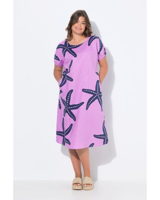 Laurasøn Pink Midikleid Leinenkleid 1/2 Arm Rundhalsausschnitt