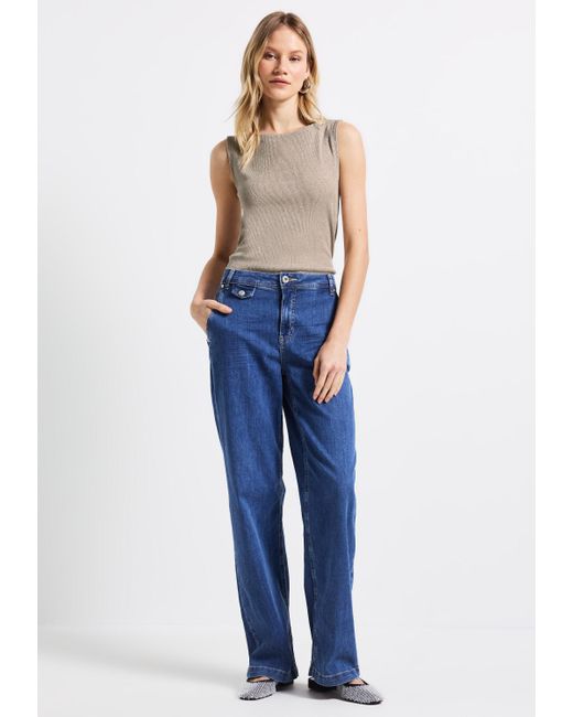 Street One Natural T-Shirt mit U-Boot-Ausschnitt