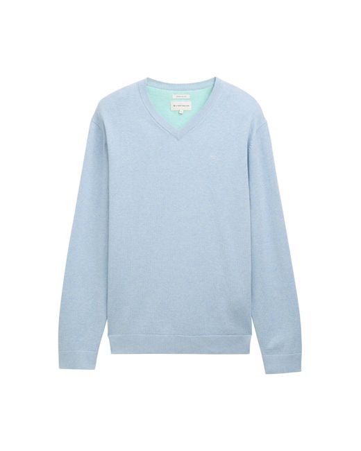 Tom Tailor Strickpullover mit V-Ausschnitt aus Baumwolle in Blue für Herren