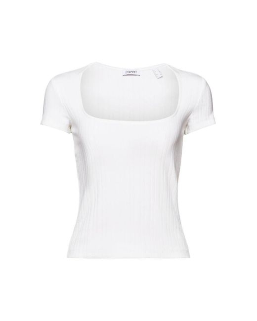 Esprit White T-Shirt mit Karree-Ausschnitt (1-tlg)