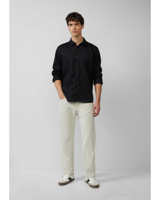 S.oliver Regular Fit: Langarmhemd aus Leinen Garment Dye in Black für Herren
