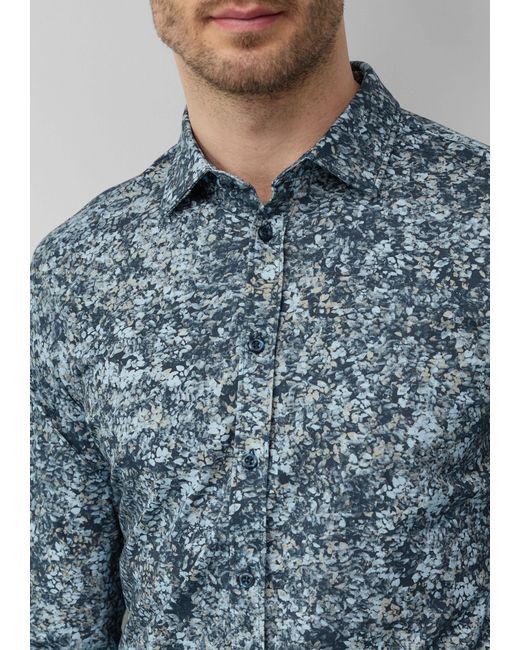 S.oliver Langarmhemd Tailored Fit: Gemustertes Hemd aus Baumwollstretch in Blue für Herren
