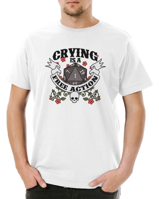 Urban Backwoods Print- RPG Crying Is A Free Action T-Shirt Dices &D Dungeons Würfel in White für Herren