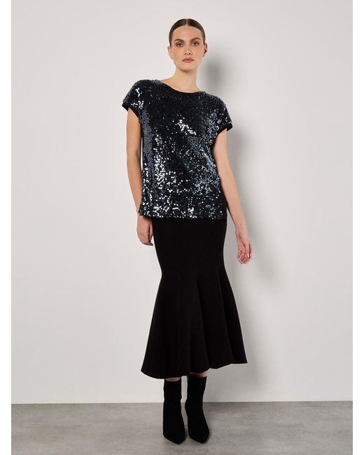 Apricot Black Paillettenshirt Partytop, in Unifarben