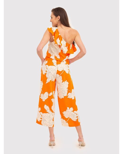 AX Paris Orangefarbener One-Shoulder-Jumpsuit mit Blumenmuster