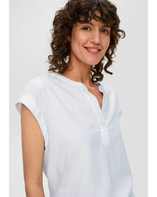 S.oliver White Kurzarmbluse Blusenshirt aus Leinenmix