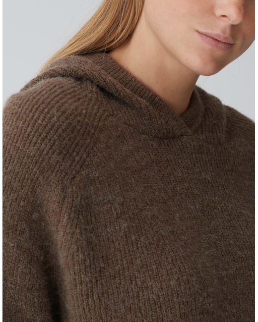 Opus Brown Kapuzenpullover Strick Hoodie POODY Loose mit Alpaka