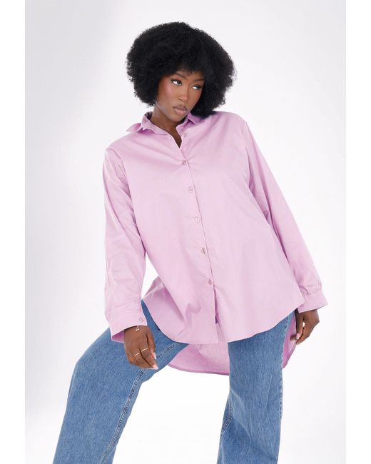 YC Fashion & Style Pink Longbluse aus 100 % Baumwolle mit längerem Rückenteil in Unifarbe