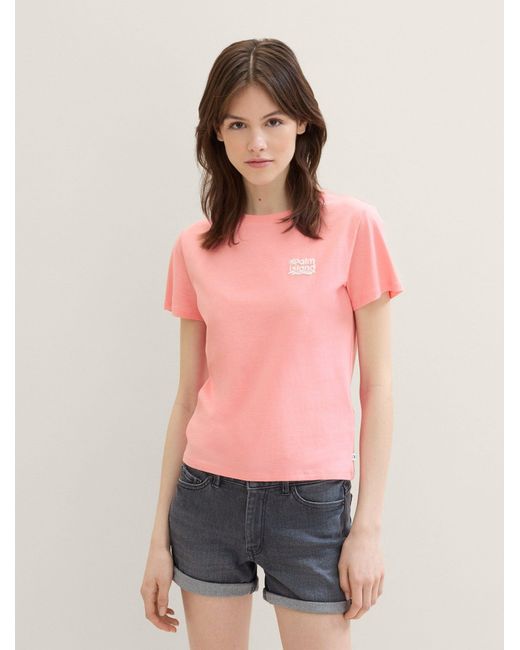 Tom Tailor Pink Langarmshirt T-Shirt mit Bio-Baumwolle