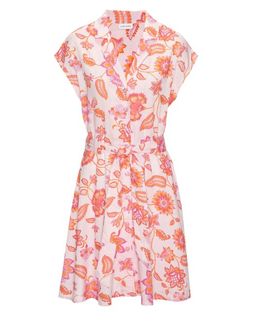 Lascana Pink Hemdblusenkleid ( Bindegürtel) aus Leinenmix, mit Reverskragen, Alloverprint