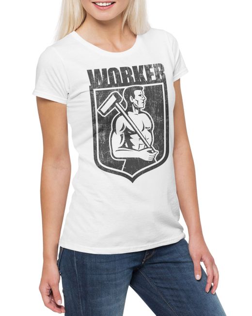 Urban Backwoods White Print- Worker II T-Shirt Handwerk Handwerker Heimwerker Hausmeister