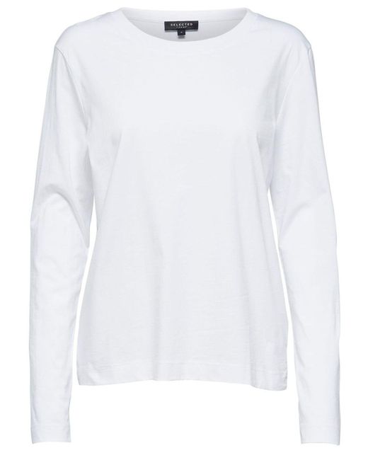 SELECTED White T- Longsleeve Shirt Basic Sweater SLFSTANDARD Dünner Pullover (1-tlg) 3831 in Weiß