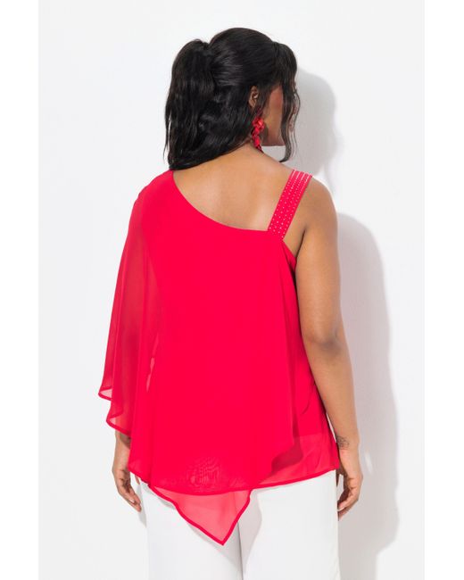 Ulla Popken Pink Spitzenbluse Chiffon-Bluse One-Shoulder-Überwurf A-Linie