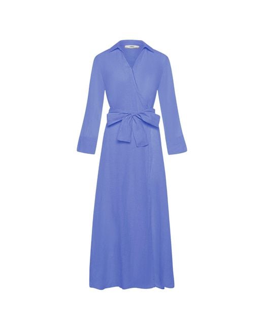 0039 Italy Blue Midikleid Kleid HAVANNA NEW aus Leinen