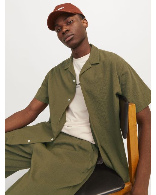 Jack & Jones Kurzarmhemd JORLUKE CRINKLE RESORT SHIRT SS SN in Green für Herren