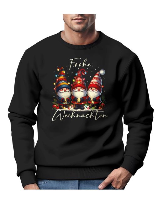 MoonWorks Sweatshirt Weihnachtspullover Wichtel Aufdruck Frohe in Black für Herren