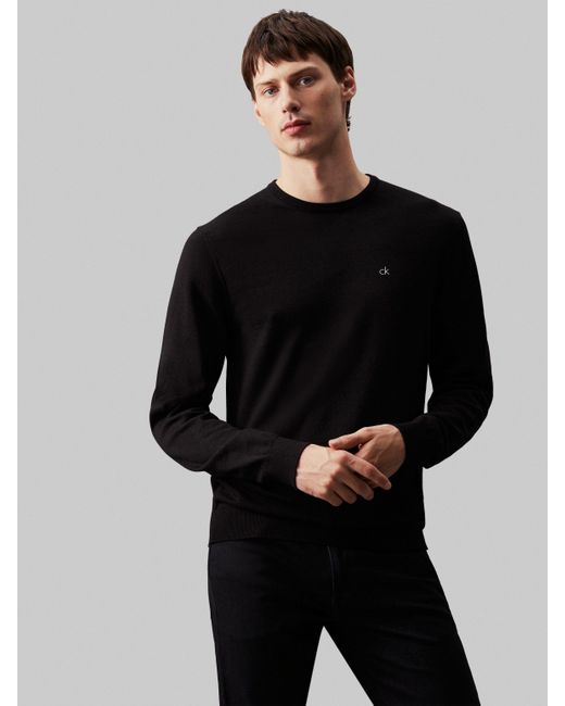 Calvin Klein Rundhalspullover COTTON SILK BLEND CN SWEATER mit Logoprägung in Black für Herren
