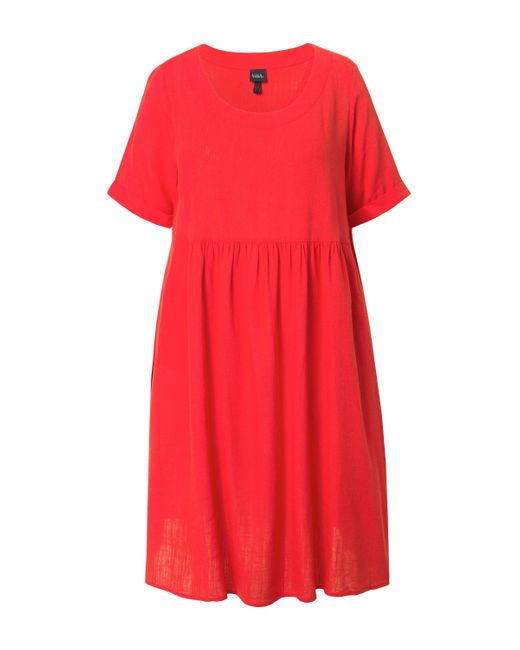 Ulla Popken Red Jerseykleid Kleid Leinenmix A-Linie Rundhals Halbarm