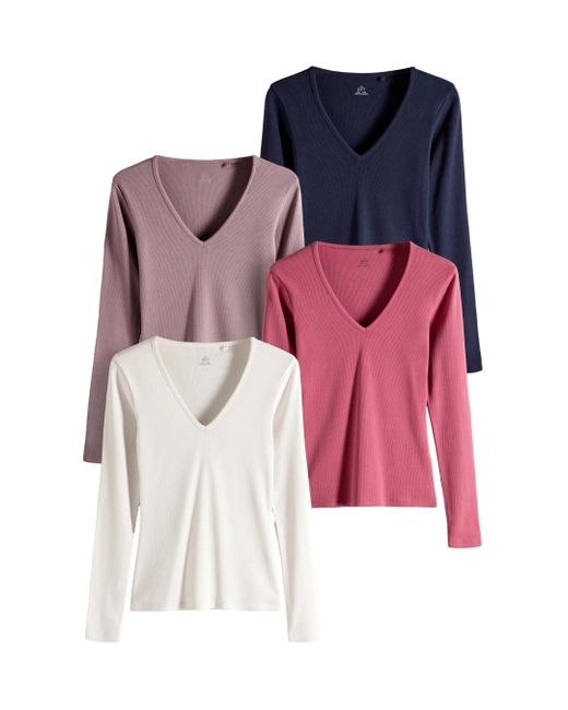 The Set Pink Langarmshirt 4er-Pack Gerippte V-Langarmshirts (4-tlg)