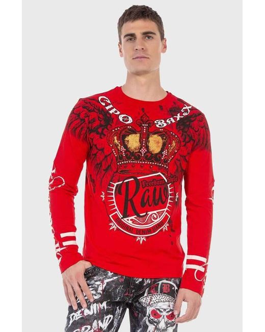 Cipo & Baxx T-Shirt Sweatshirts mit coolem Print in Red für Herren