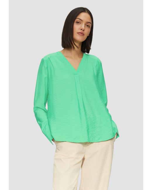 S.oliver Green Langarmbluse Strukturierte Bluse mit V-Ausschnitt