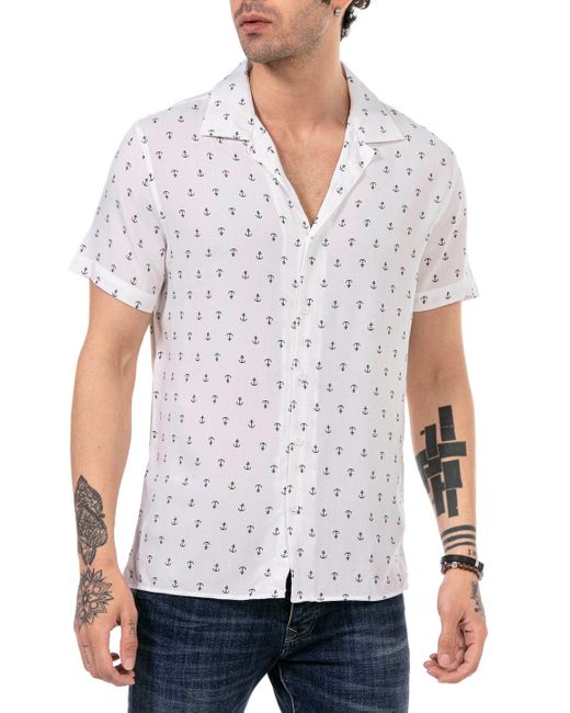 Redbridge Langarmhemd mit Anker-Print – Maritimer Look, Sommerlich und Lässig in White für Herren