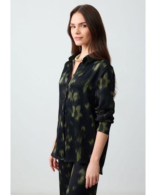 Jimmy Key Black Shirtbluse Regular Fit Overhemdkraag Geweven Zwart Overhemd