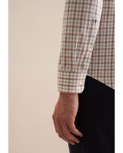 Seidensticker Flanellhemd Comfort Langarm Button-Down-Kragen Karo in Natural für Herren