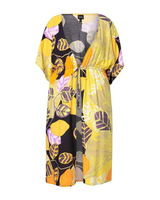 Ulla Popken Yellow Strandkleid Kaftan Zitronen Oversized V-Ausschnitt Halbarm