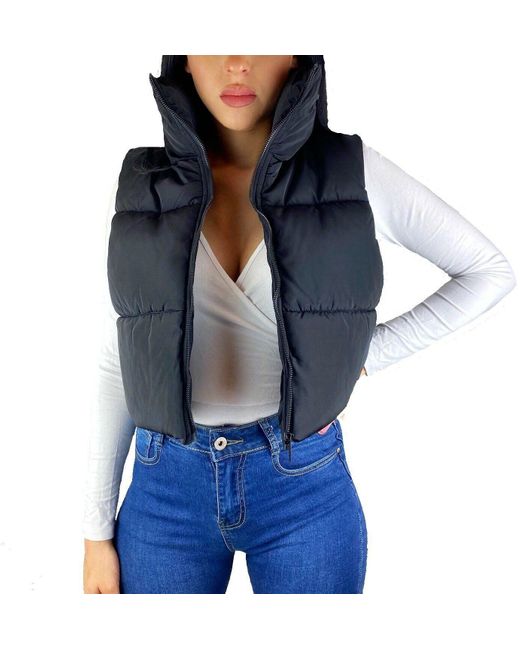 Worldclassca Blue Steppweste mit Kapuze Crop Weste Ärmellos S-XL
