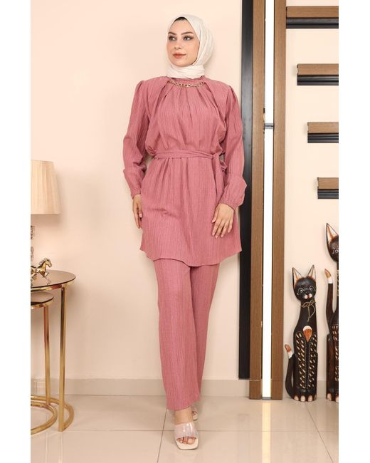 Moda Mihram Pink Tunikakleid Ketten Detail Anzug