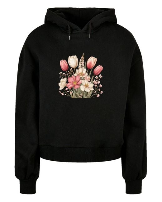 F4NT4STIC Black Sweatshirt Rosa weißer Frühlingsblumenstrauß Premium Qualität