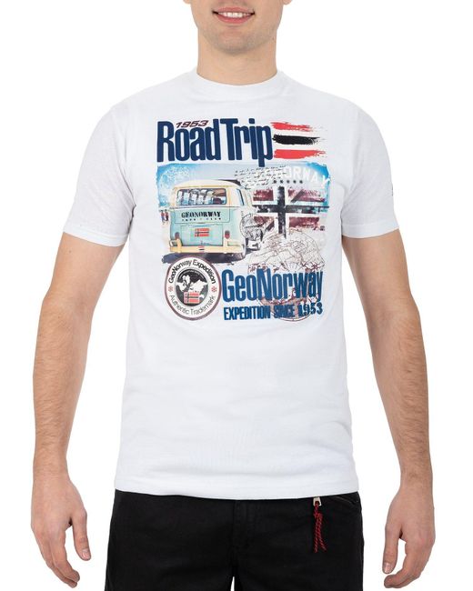 Geo Norway T- Casual Kurzarm Shirt bajiami Men (1-tlg) mit auffälligen Prints in White für Herren