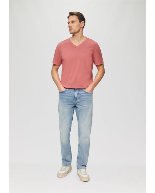 S.oliver Kurzarmshirt Baumwoll-T-Shirt mit Logo-Print Label-Patch in Red für Herren