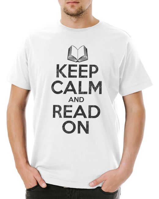 Urban Backwoods Print-Shirt Keep Calm And Read On T-Shirt Nerd Geek Bücher Books Love Liebe in White für Herren