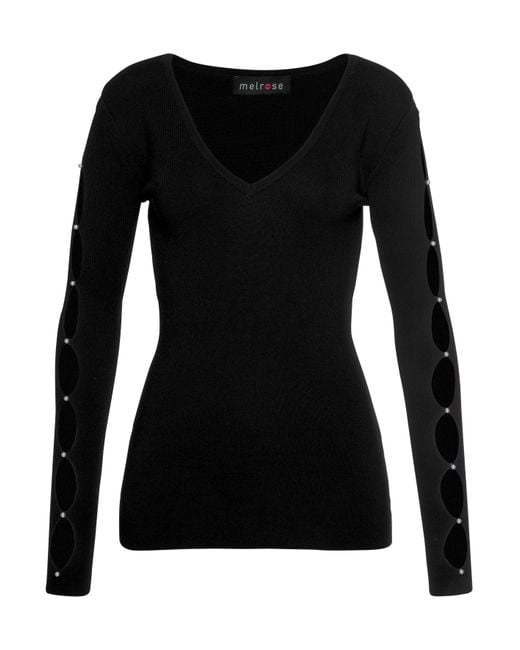 melrose V-Ausschnitt-Pullover mit Cut-Outs und Perlen in Schwarz | Lyst DE