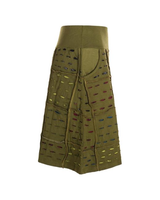 Vishes Green A-Linien-Rock knielang Rock Baumwolle Cutwork Design A-Linie elastischer Bund Alternative Bekleidung