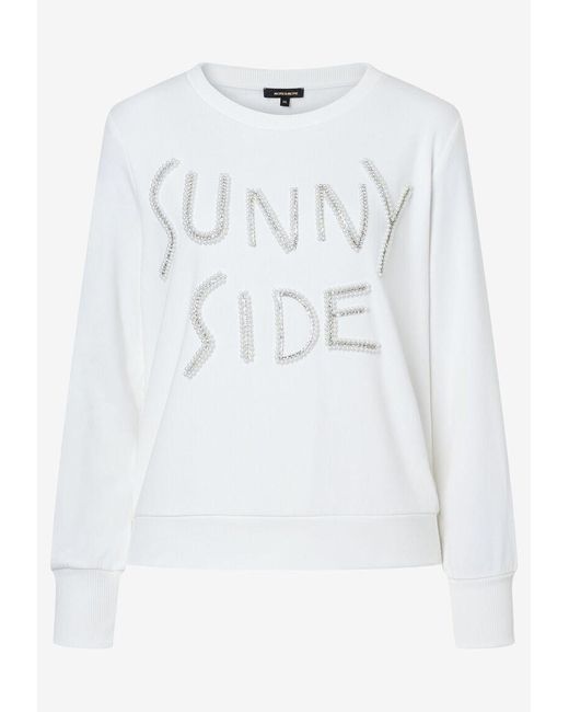 MORE&MORE White &MORE Sweatjacke Sweatshirt mit Perlen-Applikation ecru Frühjahrs-Kollektion