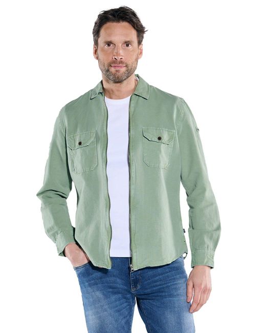 Engbers Langarmhemd Overshirt in Halbleinen-Qualität in Green für Herren
