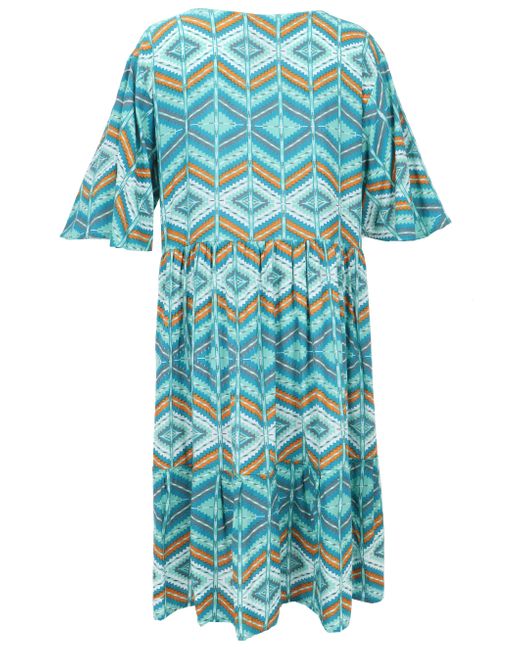 Guru-Shop Blue Midikleid Boho Kurzarm Sommerkleid, Maxikleid,.. alternative Bekleidung