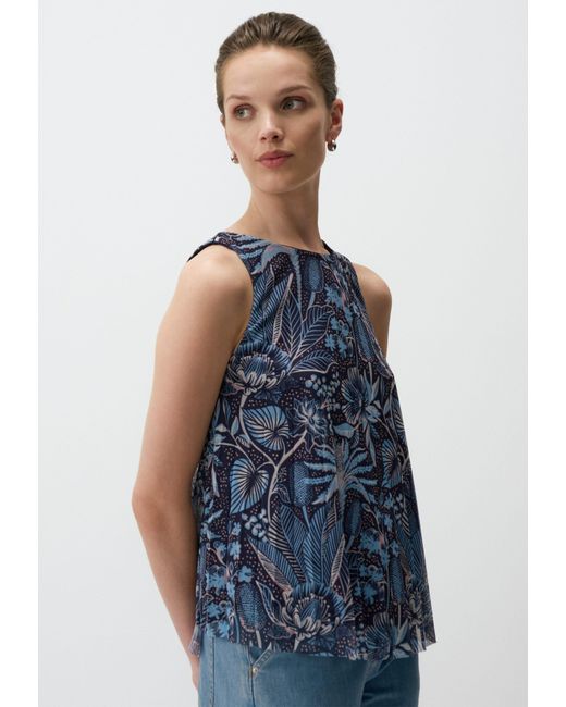Jimmy Key Blue Blusentop Blumen Gemustert Rundhalsausschnitt Leger Bluse